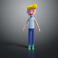 Toy Doll With Yellow Hair Light Blue T-shirt Blue Pants And Green Shoes Smiling Face