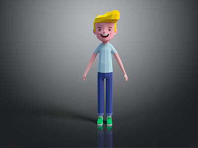 Toy Doll With Yellow Hair Light Blue T-shirt Blue Pants And Green Shoes Smiling Face 3d model