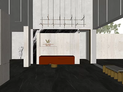 Modern Front Desk Reception Area With Logo Backdrop And Decorative Lighting 3d model