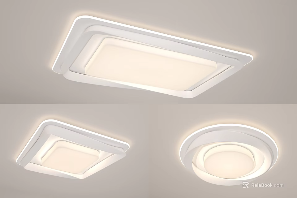 Modern White Square and Round Ceiling Light with LED Lighting Ceiling Mounted Design 3d model