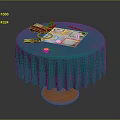 Round Table With Green Ruffled Tablecloth Orange Base And Board Game Setup