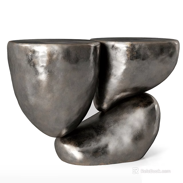Modern Silver Metallic Side Table With Sculptural Stacked Irregular Shapes 3d model 