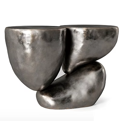 Modern Silver Metallic Side Table With Sculptural Stacked Irregular Shapes 3d model