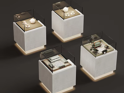 Modern Display Cases With Glass Covers And Concrete Bases For Exhibits 3d model