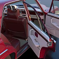 Red Vintage Classic Sedan With Open Doors Showcasing Luxurious Interior