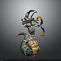 Elaborate Fantasy Woman With Snake Hair Ornate Costume And Bow Weapon