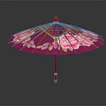 Pink Umbrella With White Rose Pattern And Wooden Handle For Daily Use