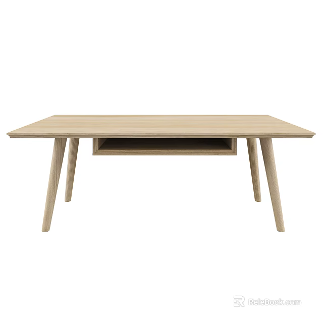 Light Wood Modern Dining Table With Slim Legs And Open Lower Shelf 3d model 