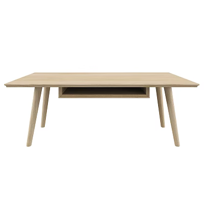 Light Wood Modern Dining Table With Slim Legs And Open Lower Shelf 3d model