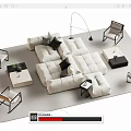 Modern Minimalist Living Room Sofa and Coffee Table Set with White L Shaped Black Cushions