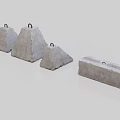 Concrete Barrier Blocks With Metal Loops In Cone And Rectangular Shapes 3d model