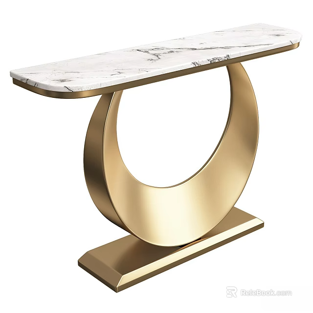 Elegant Modern Dressing Table With Marble Top And Golden Circular Metal Base 3d model 