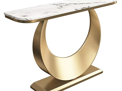Elegant Modern Dressing Table With Marble Top And Golden Circular Metal Base 3d model