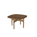 Round Wooden Coffee Table With Slatted Top And Crossed Legs Design