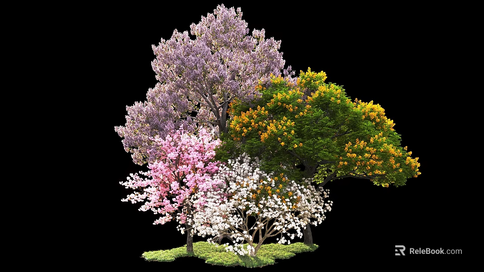 Colorful Flowering Arbor Varieties With Purple Pink White And Yellow Foliage 3d model 
