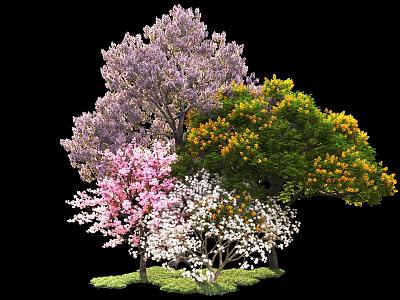 Colorful Flowering Arbor Varieties With Purple Pink White And Yellow Foliage 3d model