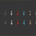 Display of Various Colored Motorcycle Models with Reflective Surfaces on Dark Background