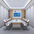 Modern Conference Room Interior With Long Table White Chairs Large Screen And China Telecom Logo