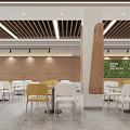Spacious Modern Cafeteria Interior With Chairs Tables And Ceiling Lighting 3d model