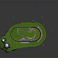 Scenic Race Track Park With Curved Path Green Lawn Trees And Recreational Facilities