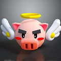Cute Pink Cartoon Pig with White Wings Yellow Halo and Angry Expression