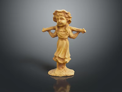 Woman Statue in Flowing Dress with Flower Crown Holding Poles on Pedestal and Reflection 3d model