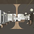 Modern Café with Wooden Elements Large Windows Curved Design Open Space and Natural Light