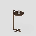 Round Metal Side Table with Brown Frame and Glass Placed on Top Surface 3d model