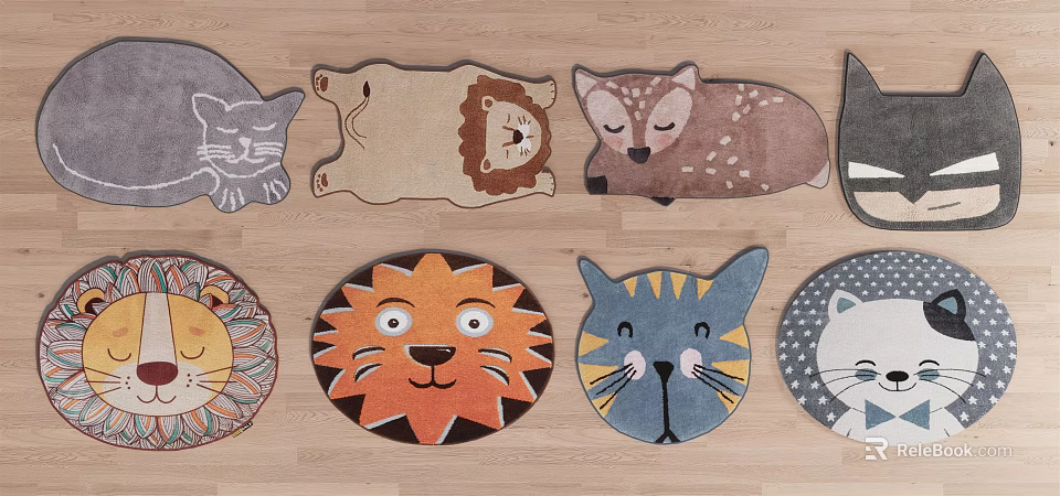 Cute Animal Shaped Rugs With Lion Cat Deer Designs For Kids Room Decor 3d model 