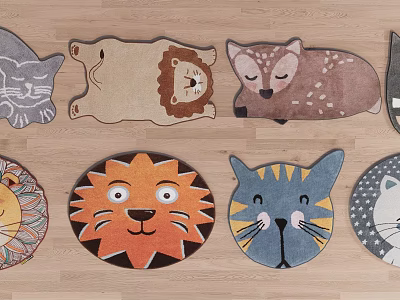 Cute Animal Shaped Rugs With Lion Cat Deer Designs For Kids Room Decor 3d model
