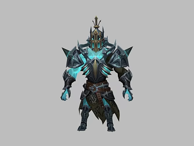 Game And Movie Warrior Character In Detailed Spiked Armor With Blue Glowing Accents 3d model
