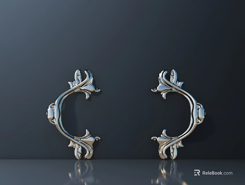 Elegant Silver Decorative Metal Cabinet Handles With Intricate Floral Patterns 3d model 