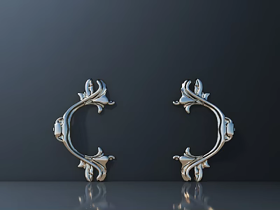 Elegant Silver Decorative Metal Cabinet Handles With Intricate Floral Patterns 3d model