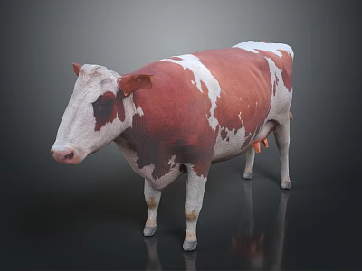 Brown And White Cow Standing On Dark Background With Natural Color Pattern 3d model