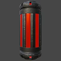 Cylindrical Military Weapon With Red Stripes And Black Metal Construction