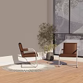 Brown Office Chairs with Metal Frame in Sunlit Indoor Space with Green Plant and Rug
