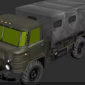 Military Green Utility Vehicle With Canvas Cargo Bed And Off Road Tires