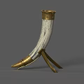 Elegant Ivory Horn Shaped Cup With Golden Decorations And Stand