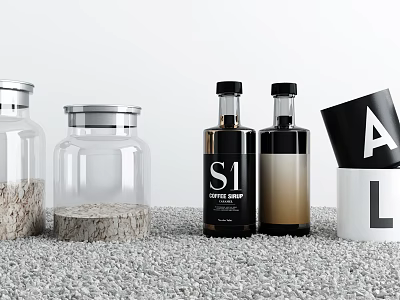 Cosmetic Products Display With Glass Jars And Bottles 3d model