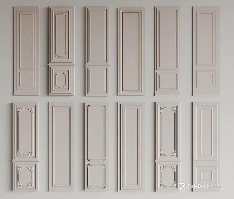 Various Wall Paneling Designs in Light Colors for Interior Decoration 3d model 