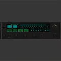 Modern Silver Audio Amplifier With Green Display Panel And Control Knobs
