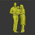 Family of Three with Parents Holding Baby in Light Colored Clothing Against Gray Background