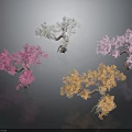 Colorful Decorative Trees With Pink White Purple Orange Foliage On Dark Background