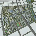 Urban Aerial Planning With Grid Roads Buildings Green Spaces And Meandering River