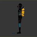 Scuba Diver Wearing Black Wetsuit With Blue Accents And Diving Gear