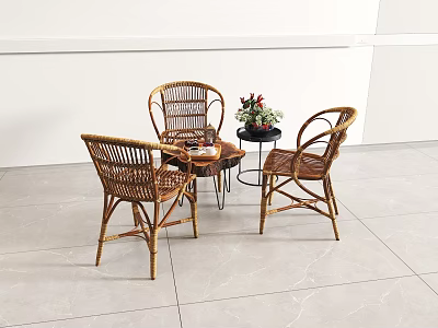 Wicker Leisure Chairs With Small Round Table In Indoor Relaxation Space 3d model
