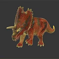 Red Triceratops Dinosaur Toy With Detailed Textured Skin White Horns On Dark Background