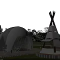 Stylish Luxury Glamping Dome And Tipi Tents Set On Lush Green Outdoor Countryside Camping Site