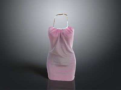 Pink Sling Dress With Fitted Silhouette And Ruched Bodice Design 3d model