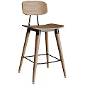 Modern Wooden Bar Stool With Curved Backrest And Solid Wood Legs 3d model